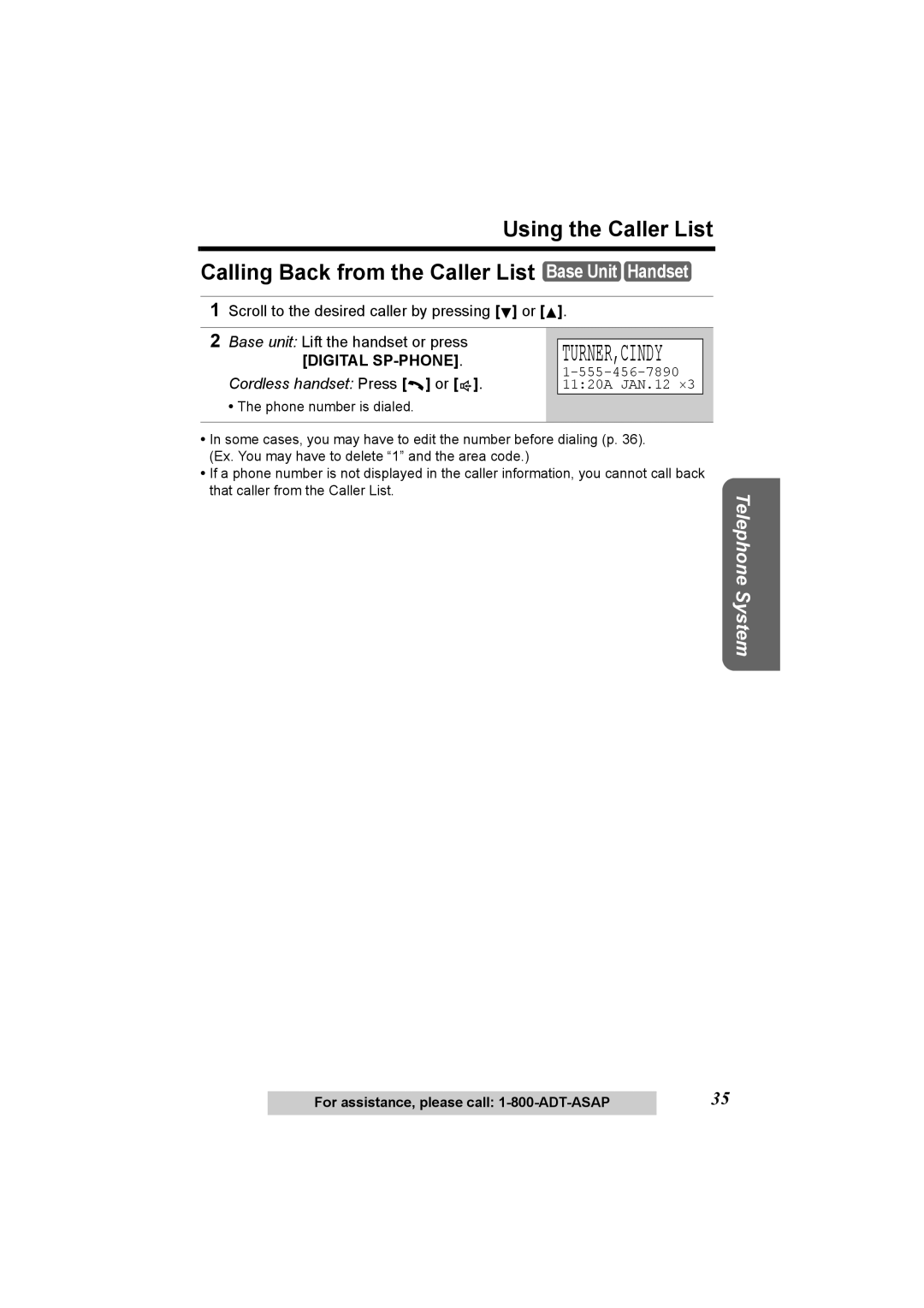 Panasonic KX-TG2970 operating instructions Turner,Cindy, Scroll to the desired caller by pressing or 