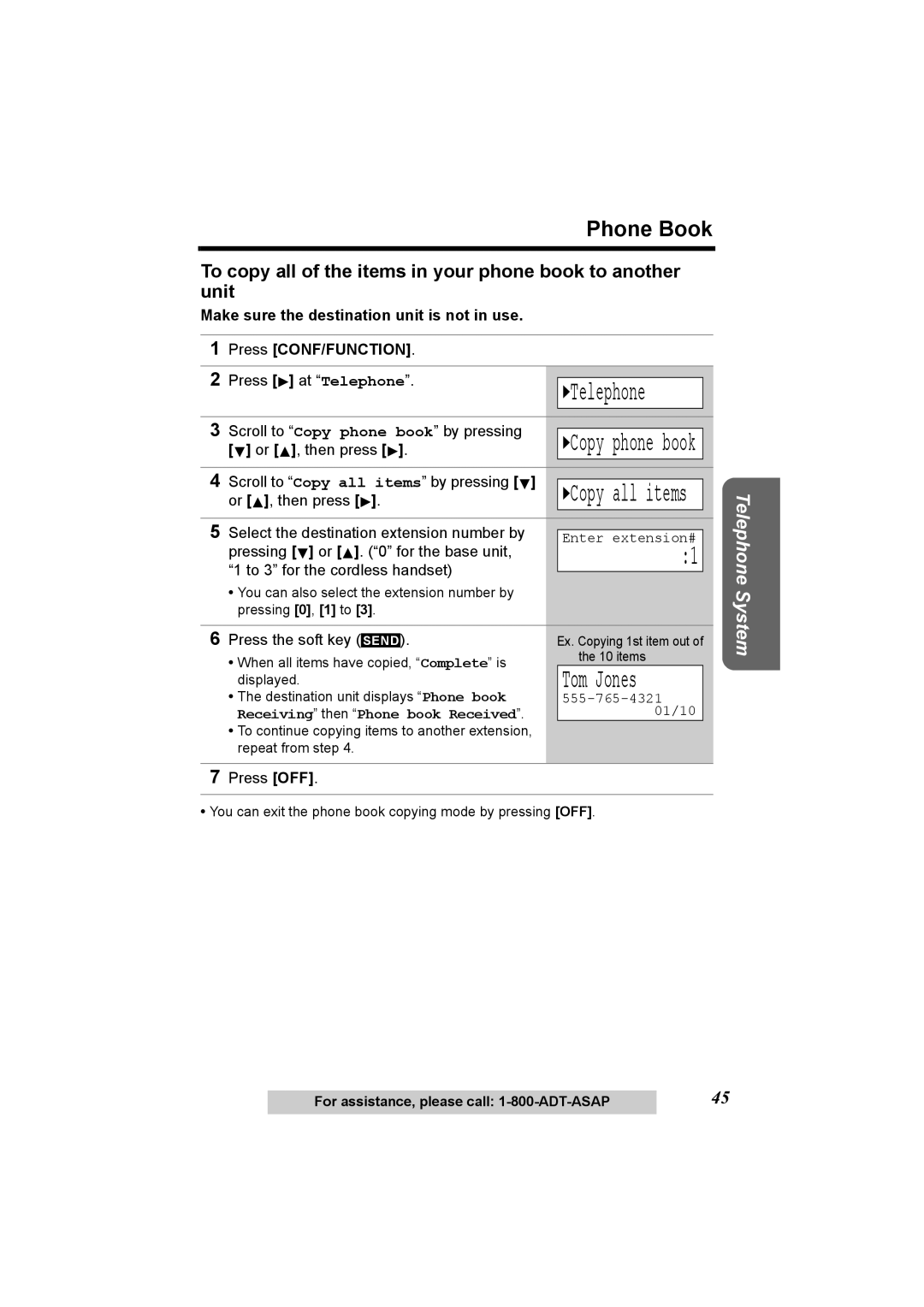 Panasonic KX-TG2970 operating instructions To copy all of the items in your phone book to another unit, Copy all items 