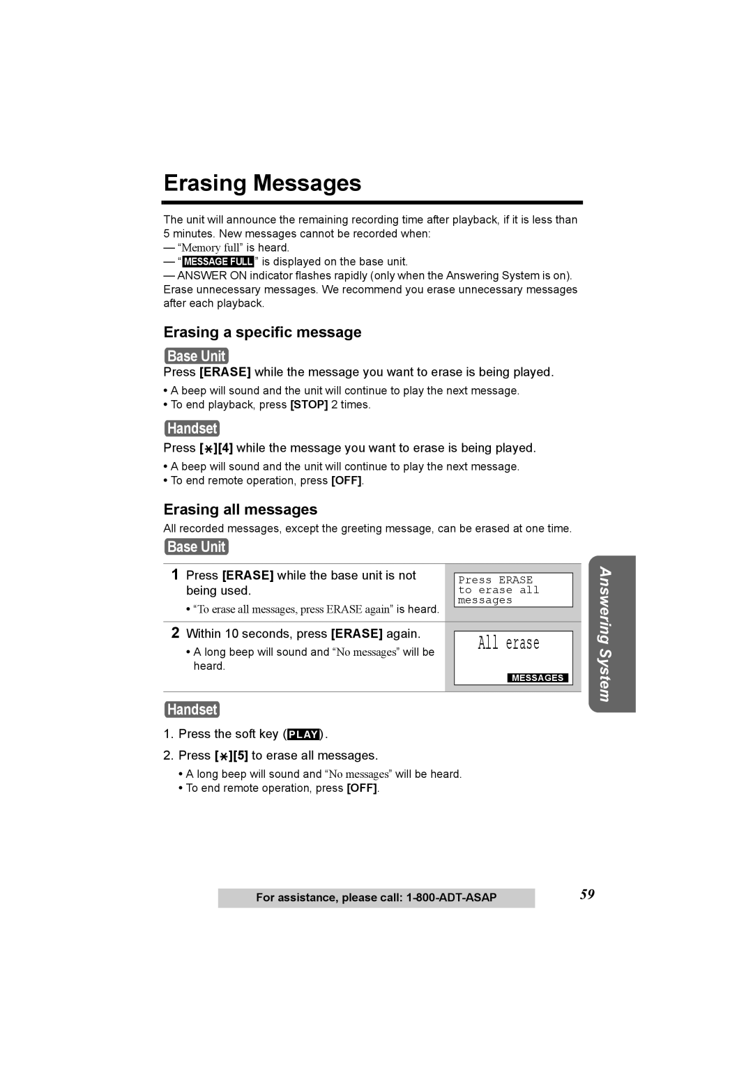 Panasonic KX-TG2970 operating instructions Erasing Messages, Erasing a specific message, Erasing all messages 