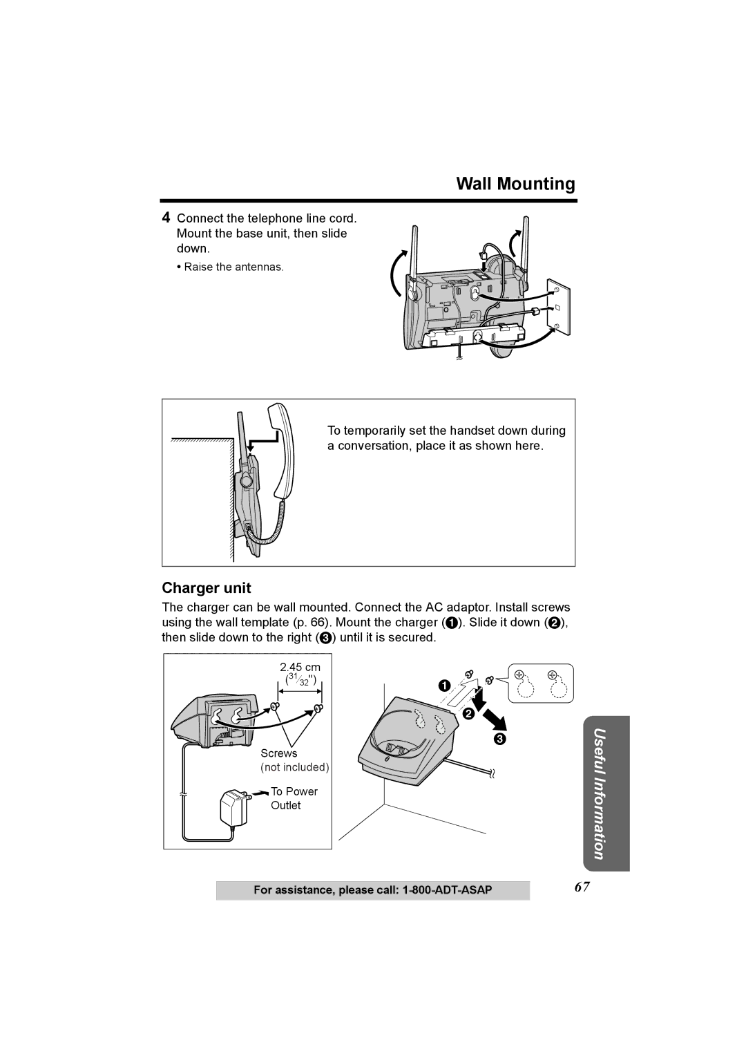 Panasonic KX-TG2970 operating instructions Wall Mounting, Charger unit 