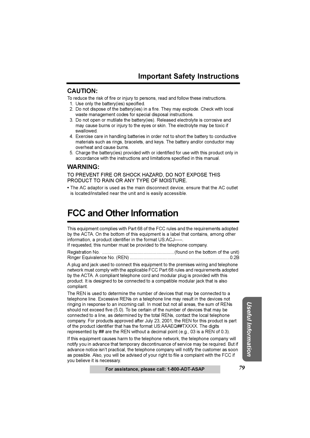 Panasonic KX-TG2970 operating instructions FCC and Other Information, Important Safety Instructions 