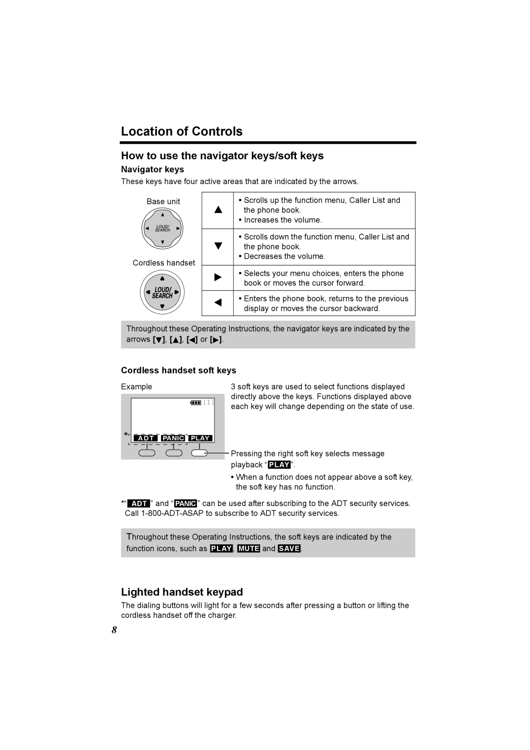 Panasonic KX-TG2970 operating instructions How to use the navigator keys/soft keys, Lighted handset keypad, Navigator keys 