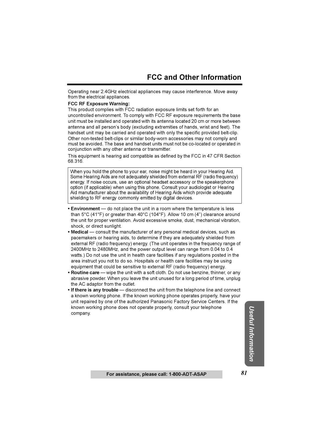 Panasonic KX-TG2970 operating instructions FCC RF Exposure Warning 