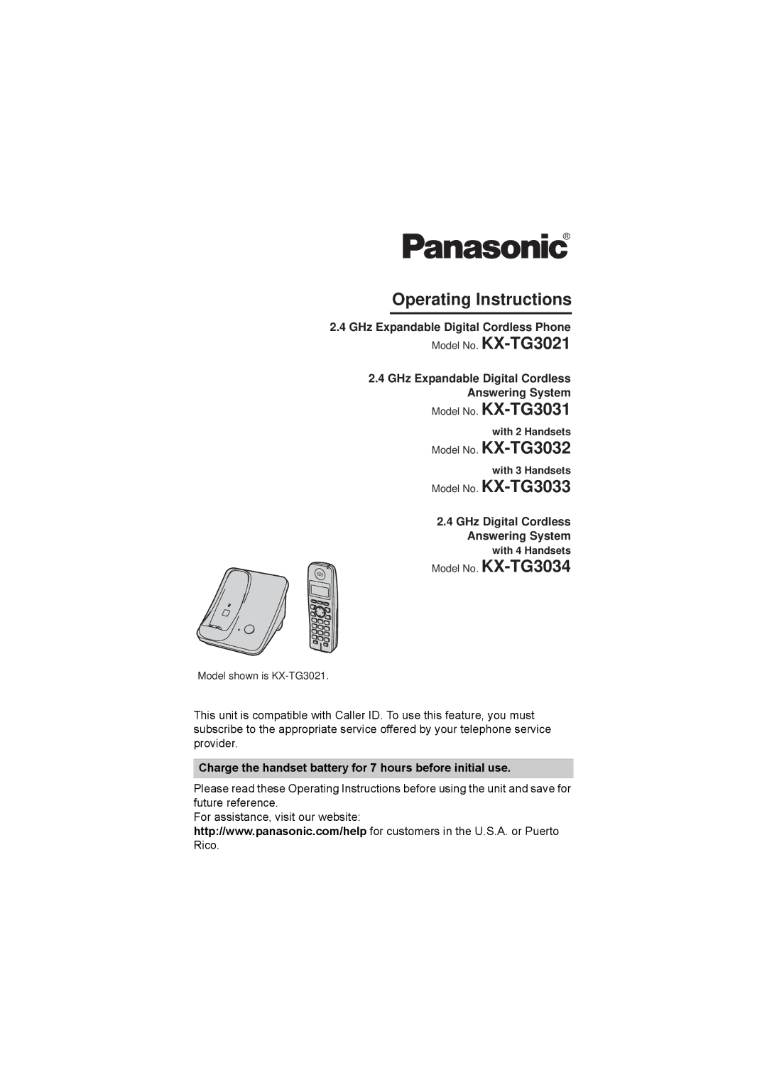 Panasonic KX-TG3031 operating instructions Operating Instructions, With 2 Handsets, With 3 Handsets, With 4 Handsets 