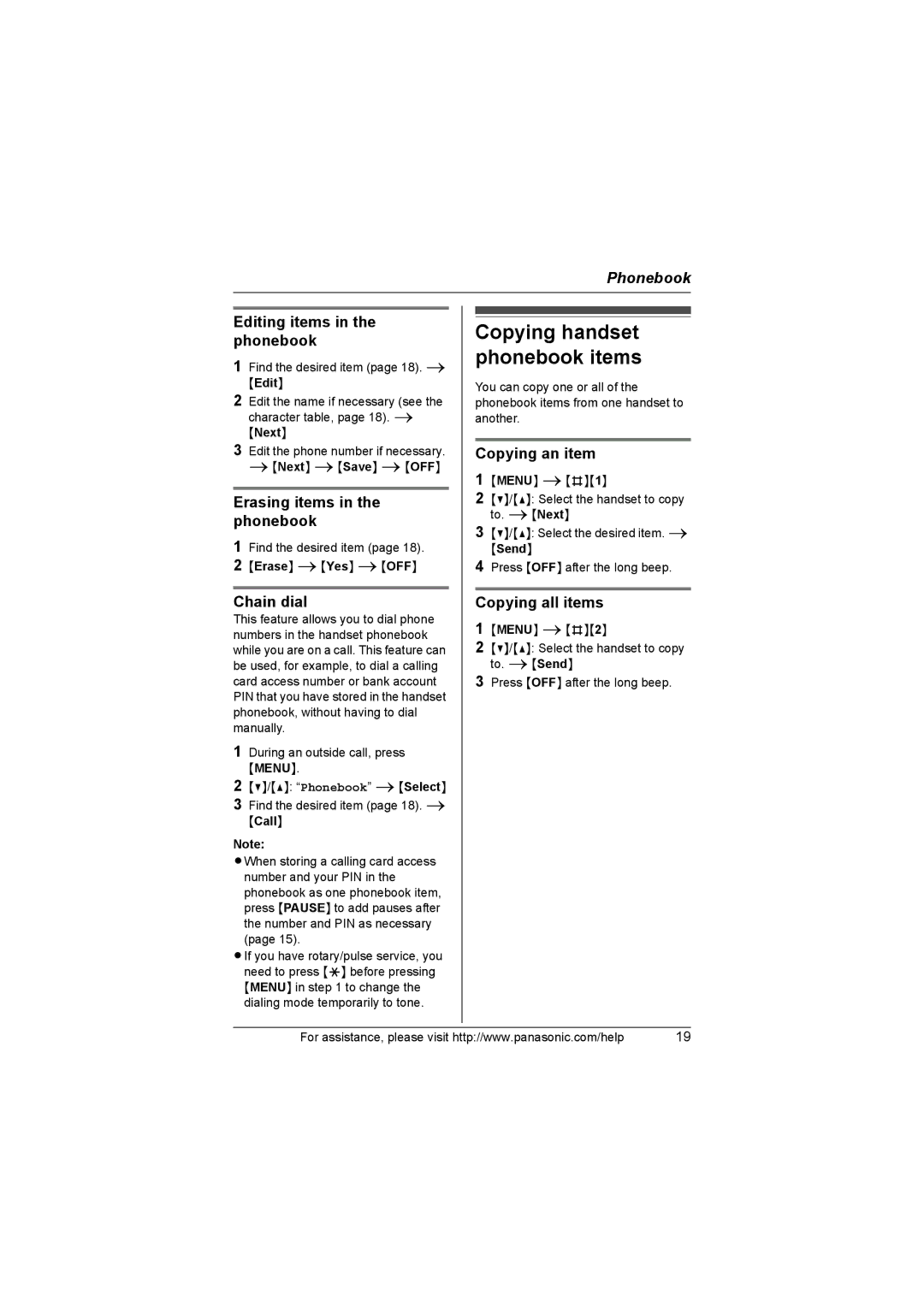 Panasonic KX-TG3034, KX-TG3021, KX-TG3031, KX-TG3032, KX-TG3033 operating instructions Copying handset phonebook items 