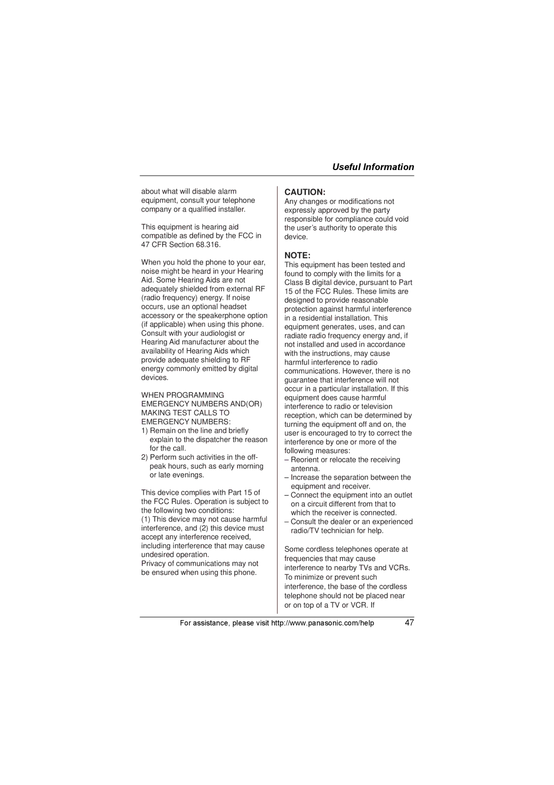 Panasonic KX-TG3032, KX-TG3021, KX-TG3031, KX-TG3033, KX-TG3034 operating instructions Useful Information 