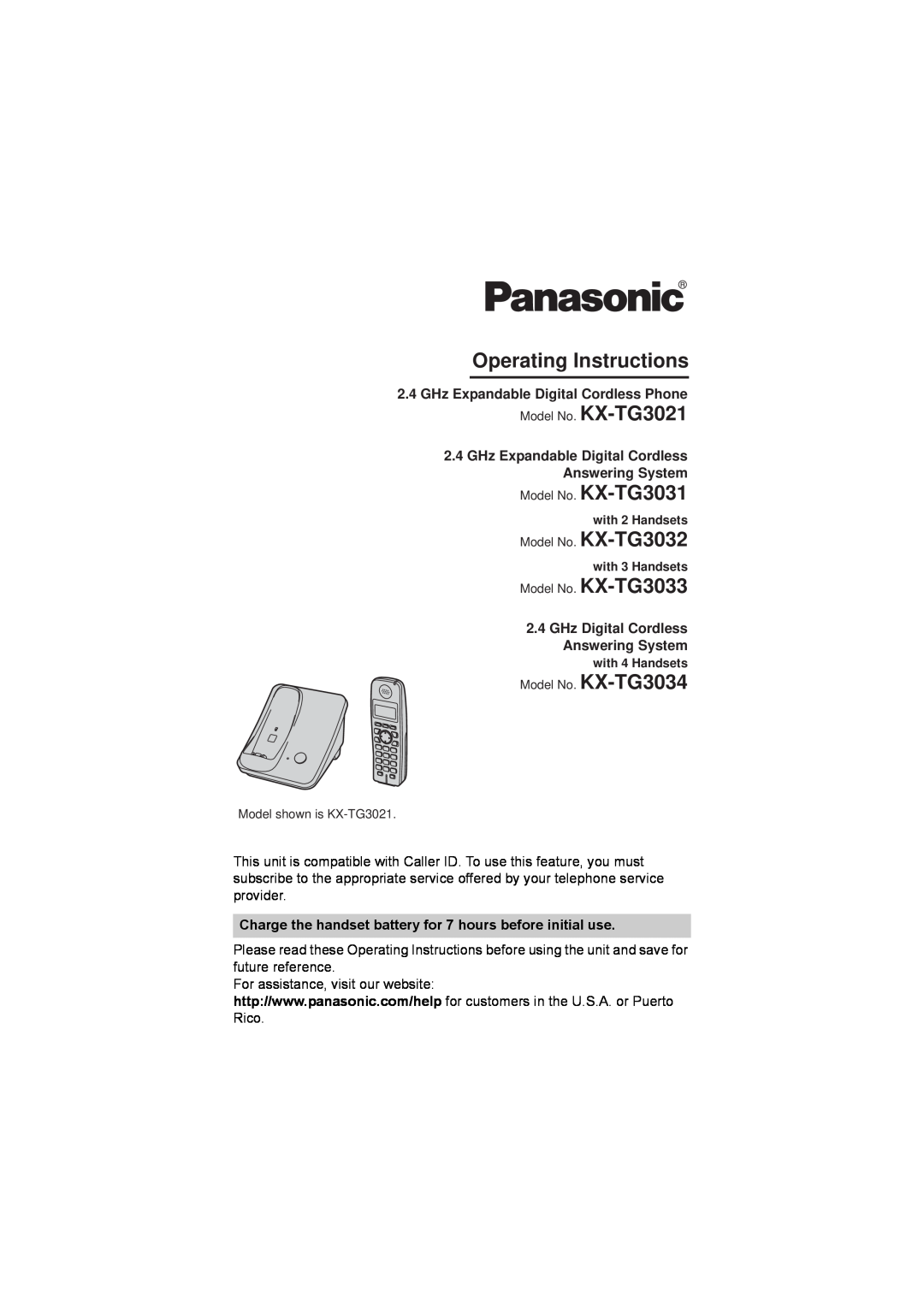 Panasonic KX-TG3031, KX-TG3021 operating instructions Operating Instructions, GHz Expandable Digital Cordless Phone 