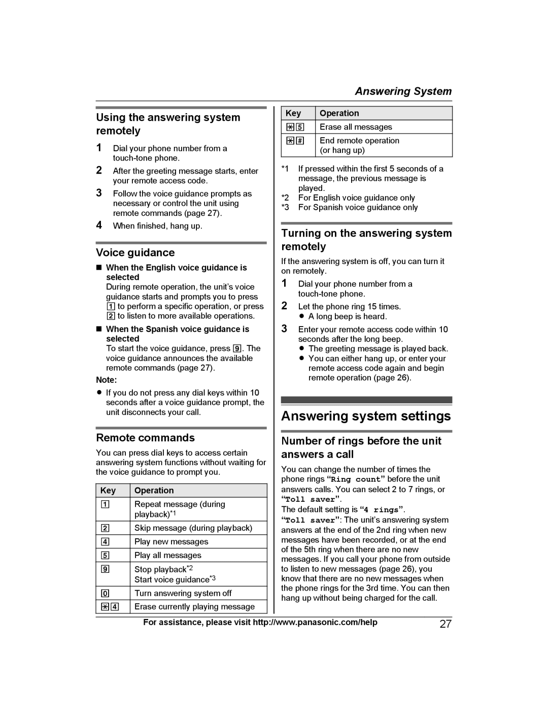 Panasonic KXTG4223N, KX-TG313SK, KX-TG4224, KX-TG4221, KX-TG4223, KX-TG4225, KX-TG4222 Answering system settings 