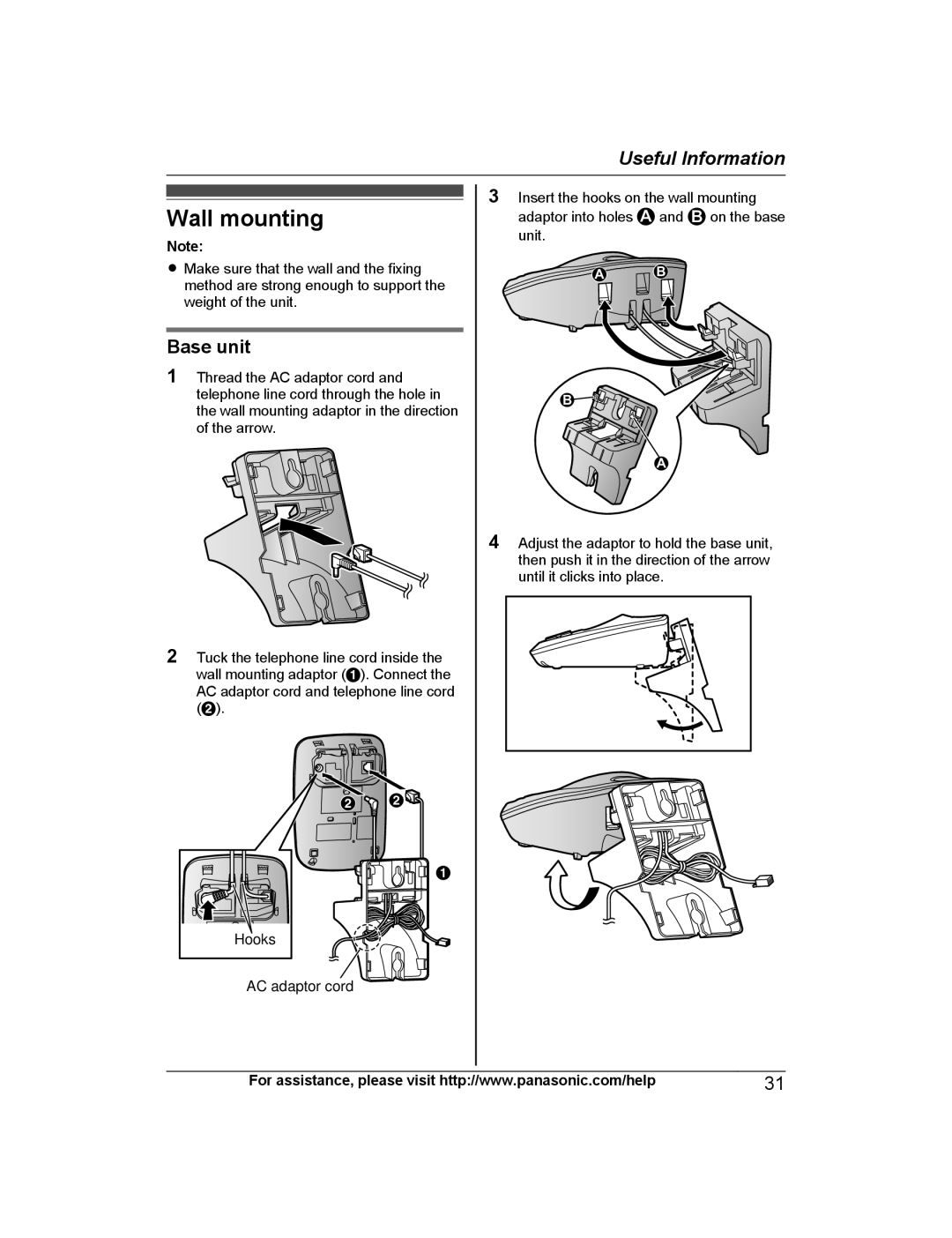 Panasonic KX-TG4223, KX-TG313SK, KX-TG4224, KX-TG4221, KX-TG4225, KX-TG4222, KXTG4223N Wall mounting, Base unit 