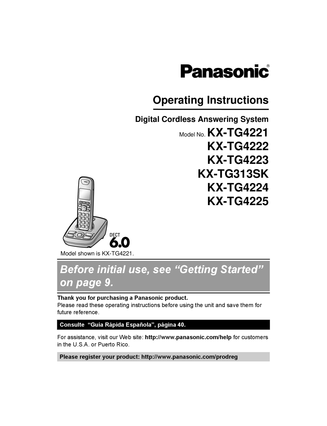 Panasonic KX-TG4224 operating instructions Digital Cordless Answering System, Model No. KX-TG4221, Operating Instructions 