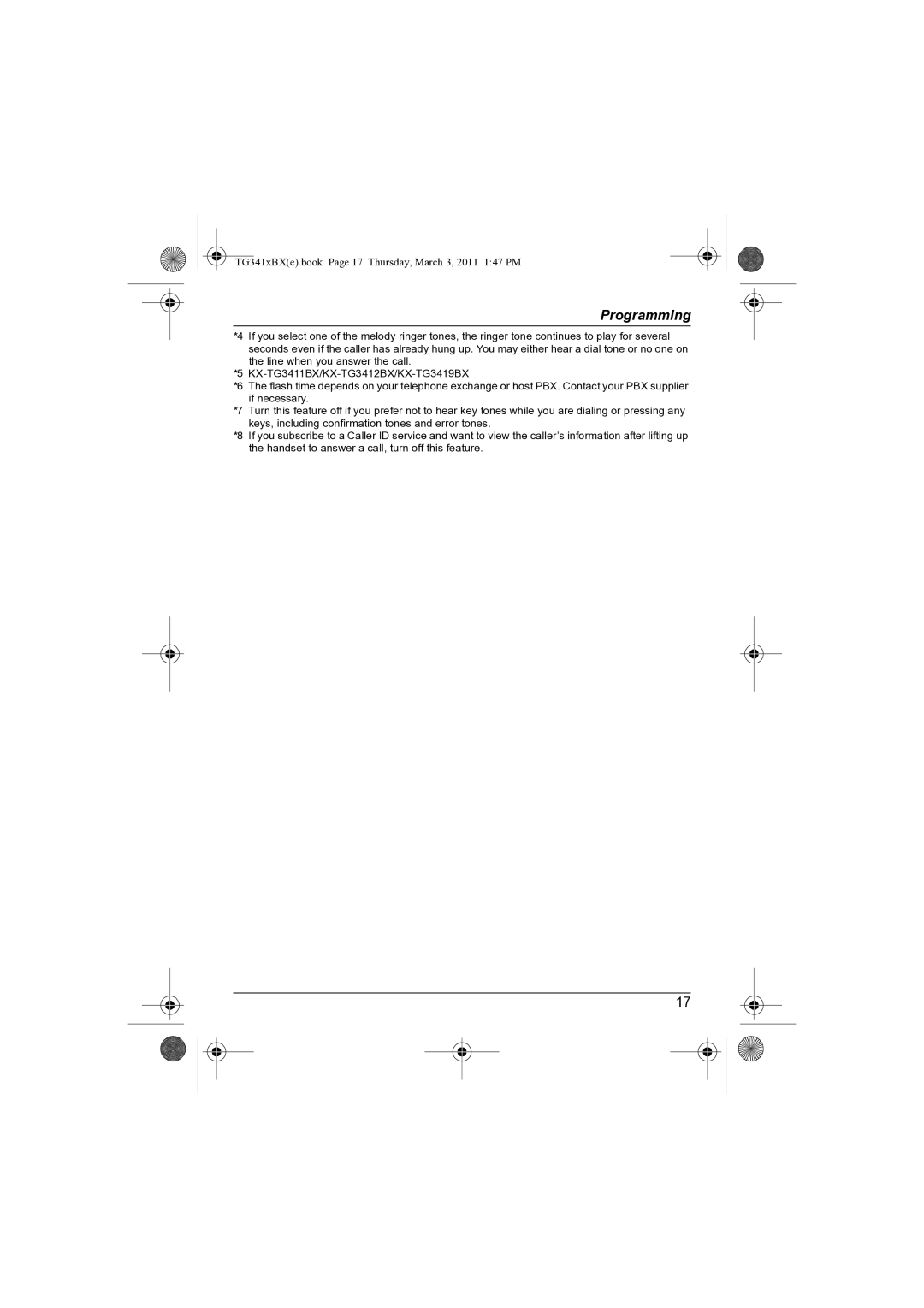 Panasonic KX-TG3411BX operating instructions TG341xBXe.book Page 17 Thursday, March 3, 2011 147 PM 