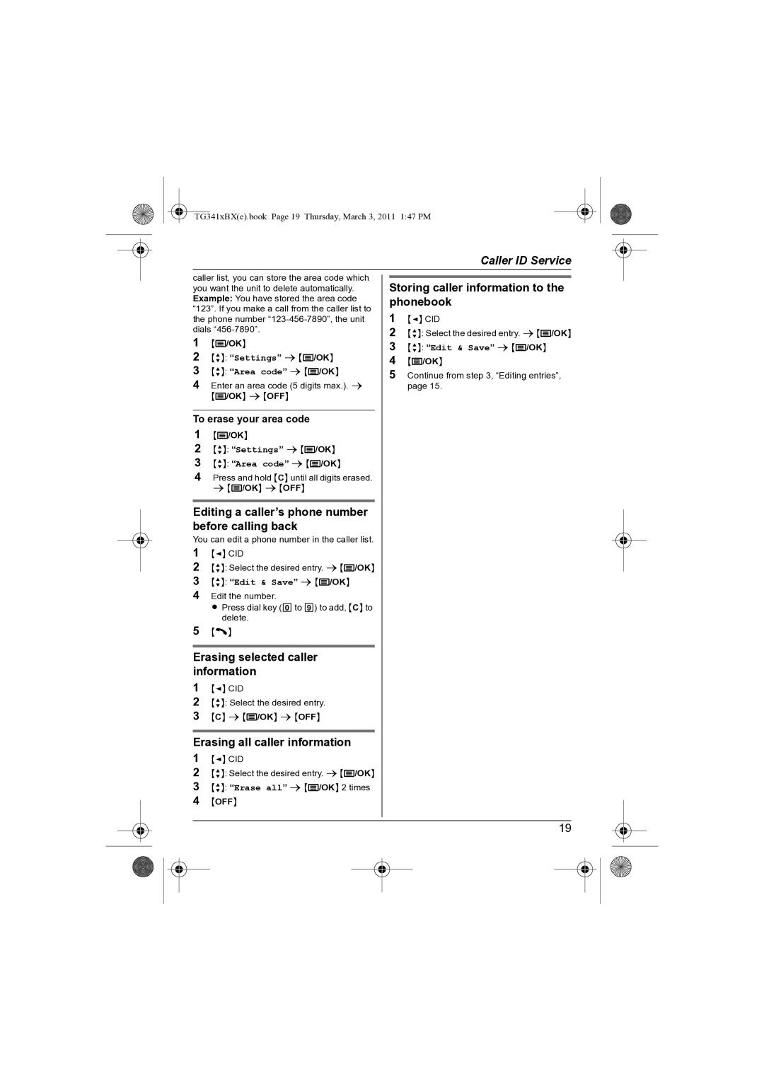 Panasonic KX-TG3411BX Editing a caller’s phone number before calling back, Erasing selected caller information 