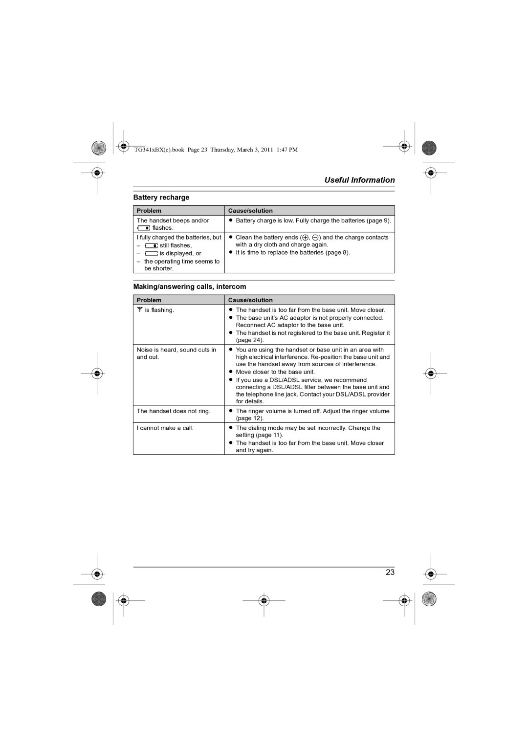 Panasonic KX-TG3411BX operating instructions Battery recharge, Making/answering calls, intercom 