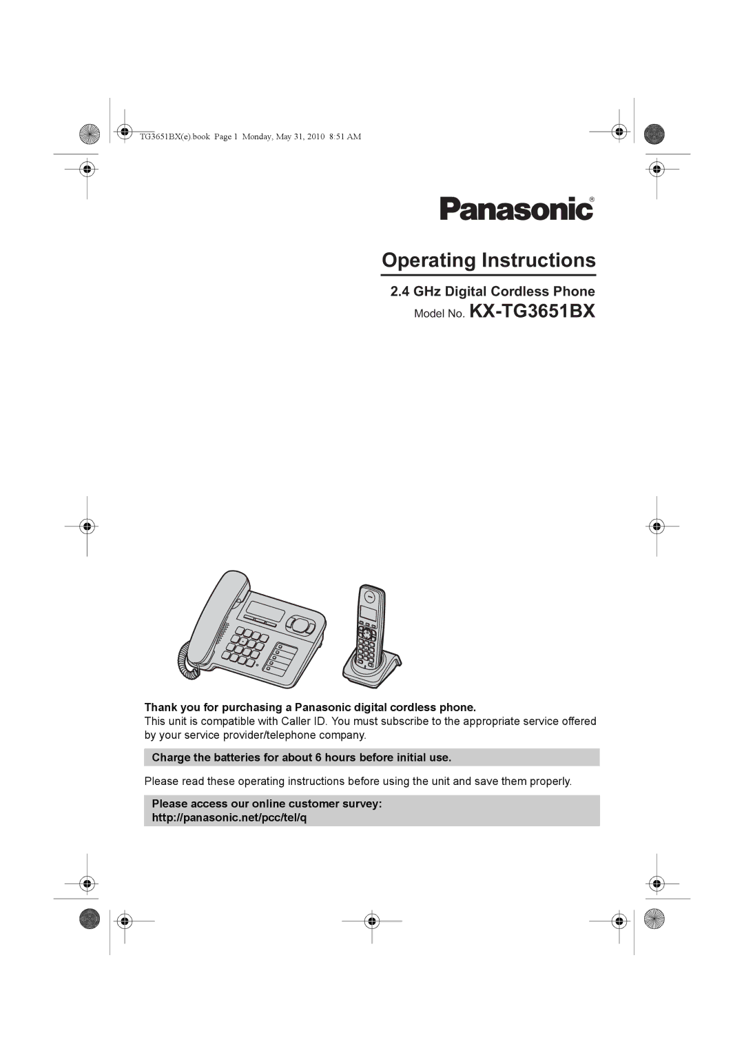 Panasonic KX-TG3651BX operating instructions Operating Instructions 