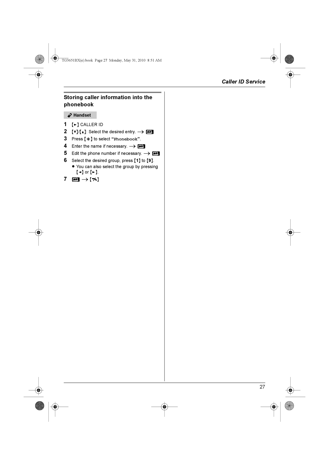 Panasonic KX-TG3651BX operating instructions Storing caller information into the phonebook 