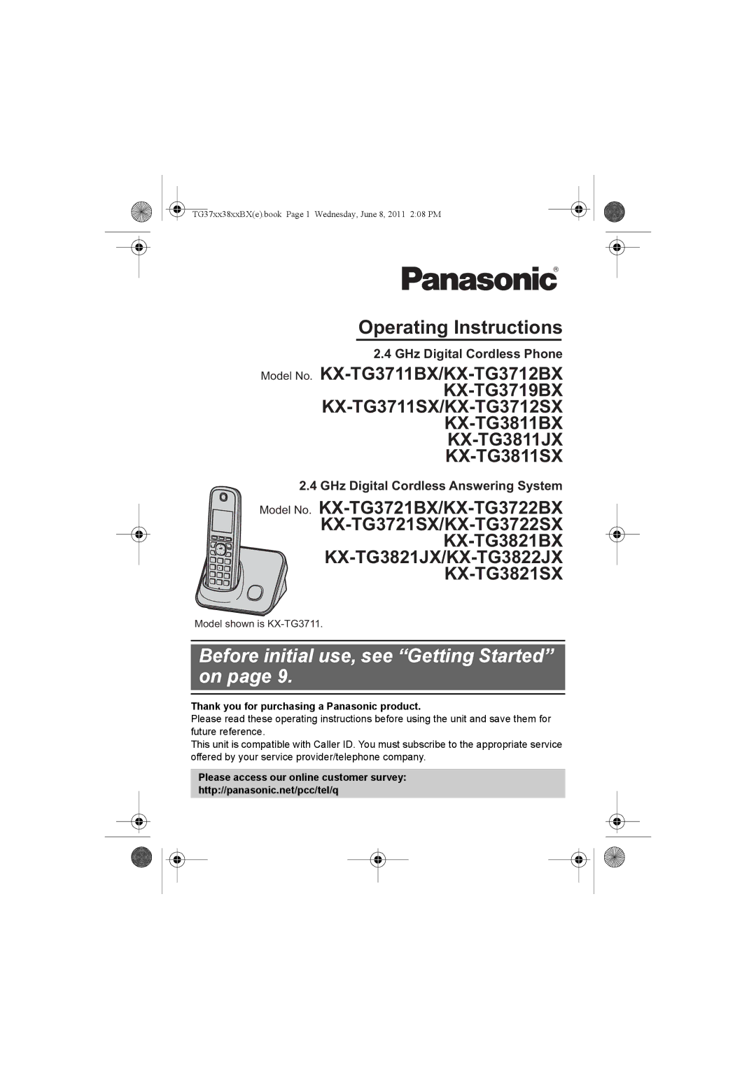 Panasonic KX-TG3712BX operating instructions Operating Instructions, Thank you for purchasing a Panasonic product 