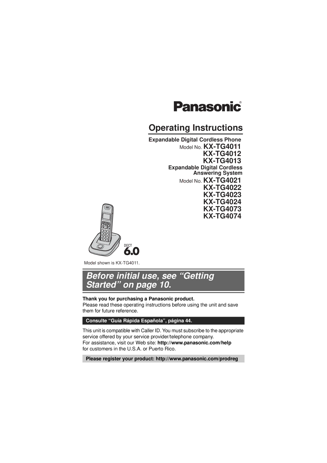 Panasonic KX-TG4021 operating instructions KX-TG4012 KX-TG4013, KX-TG4022 KX-TG4023 KX-TG4024 KX-TG4073 KX-TG4074 