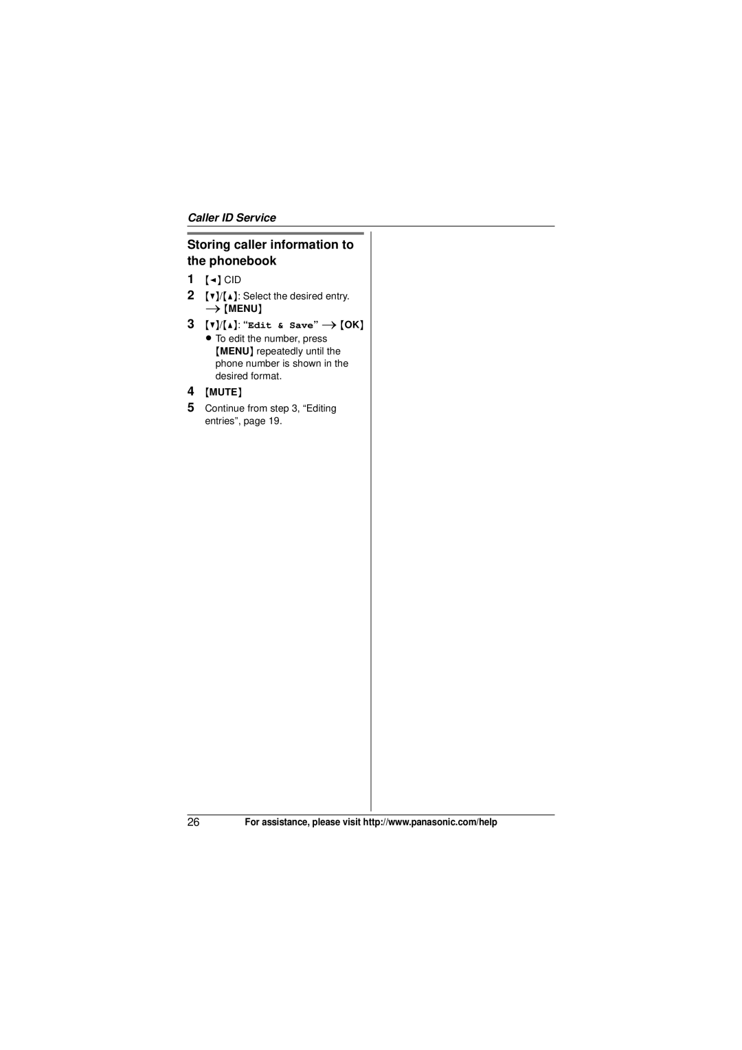 Panasonic KXTG4021N, KX-TG4021, KX-TG4011, KX-TG4013N, KX-TG4023N Storing caller information to the phonebook, Mute 