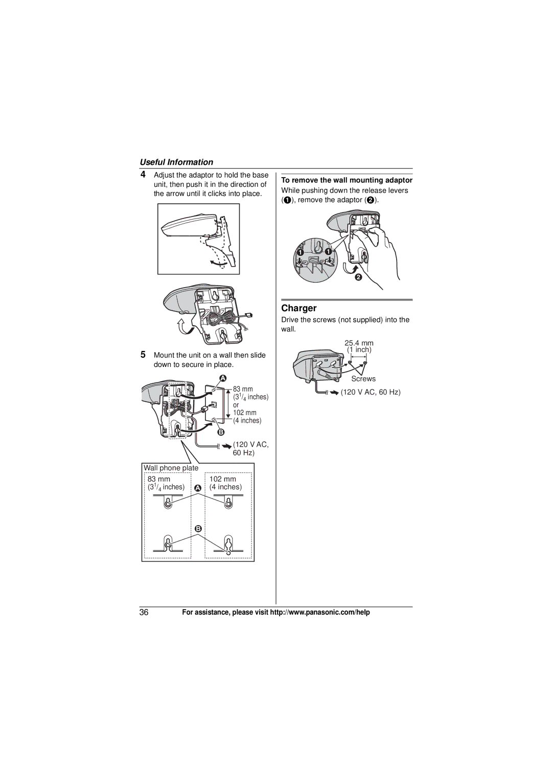 Panasonic KX-TG4011, KX-TG4021, KX-TG4013N, KX-TG4023N, KX-TG4022 Charger, Wall phone plate 83 mm 102 mm 4 inches Inches 