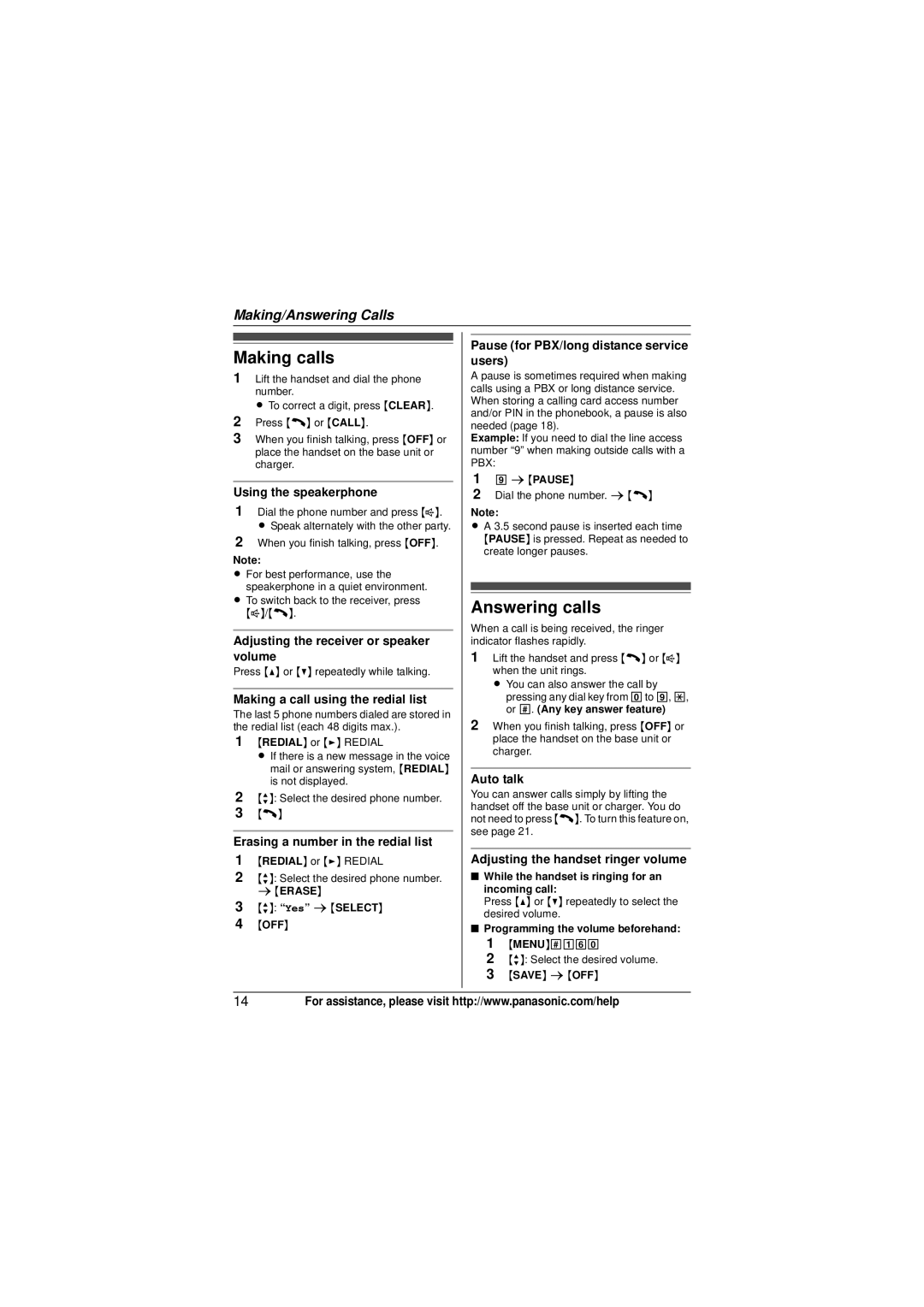 Panasonic KX-TG4133M, KX-TG4132N, KX-TG4134M operating instructions Answering calls 