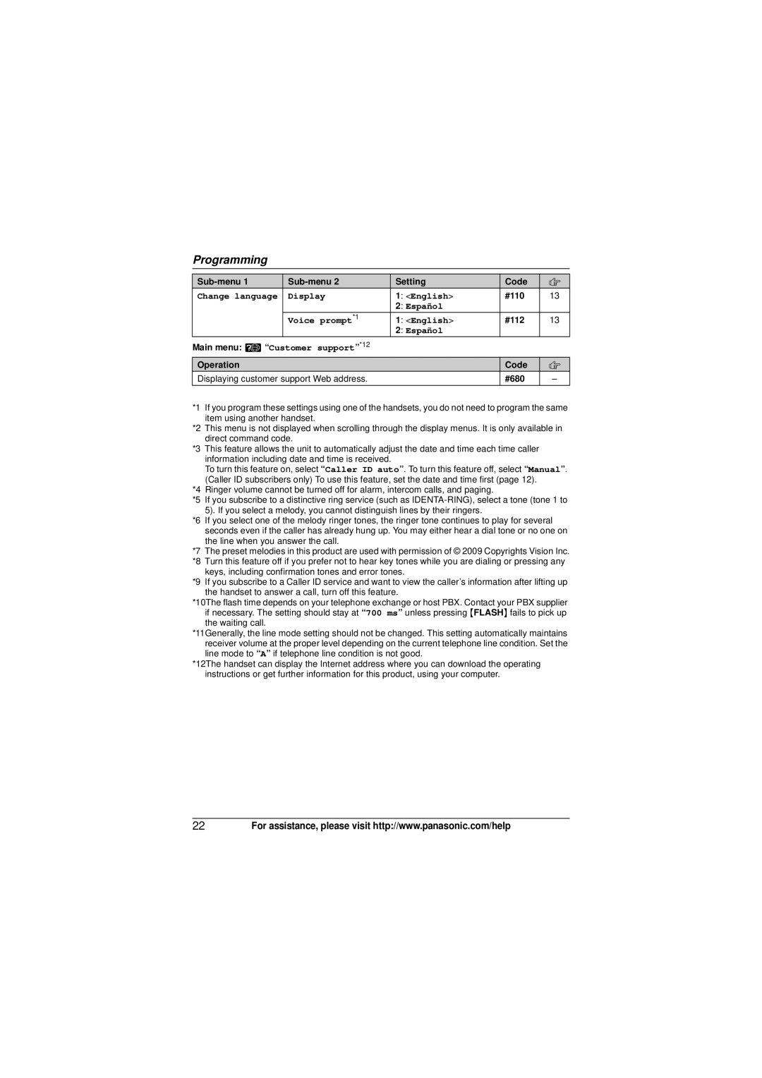 Panasonic KX-TG4134, KX-TG4133M, KX-TG4132N #110, #112, Operation Code Displaying customer support Web address #680 