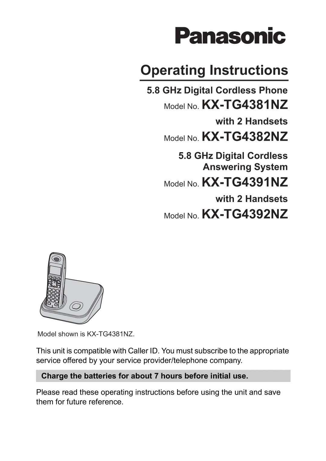 Panasonic KX-TG4392NZ, KX-TG4382NZ, KX-TG4381NZ, KX-TG4391NZ operating instructions Operating Instructions 