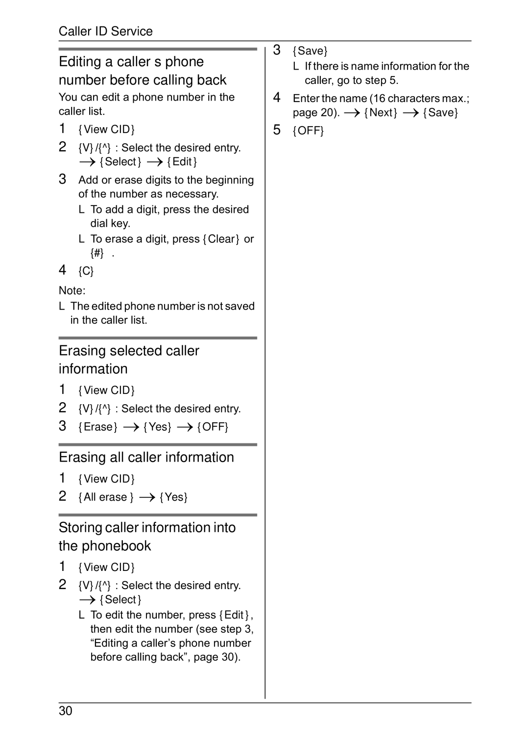 Panasonic KX-TG4381NZ Editing a caller’s phone number before calling back, Erasing selected caller information 