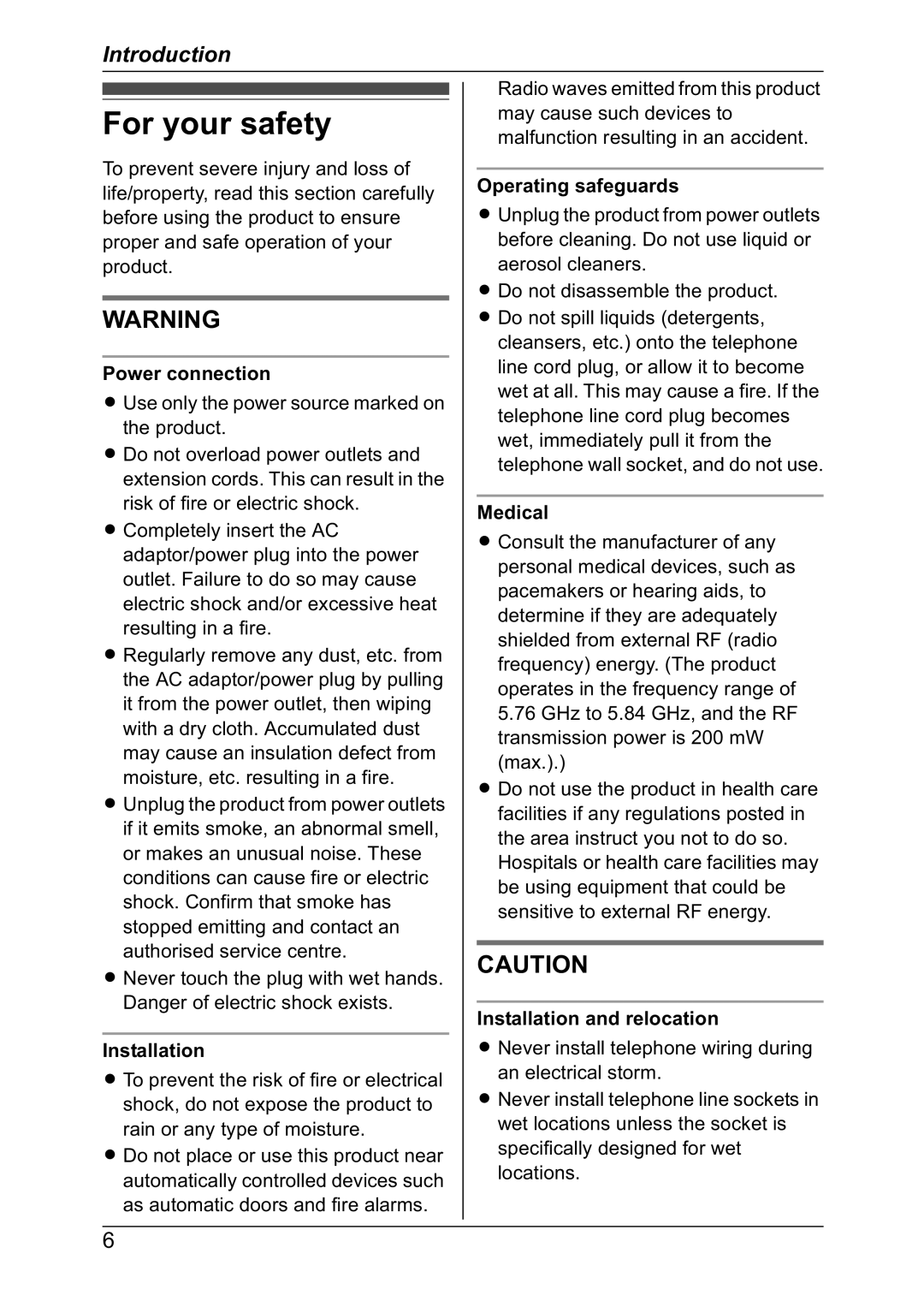 Panasonic KX-TG4381NZ, KX-TG4382NZ, KX-TG4392NZ, KX-TG4391NZ operating instructions For your safety 