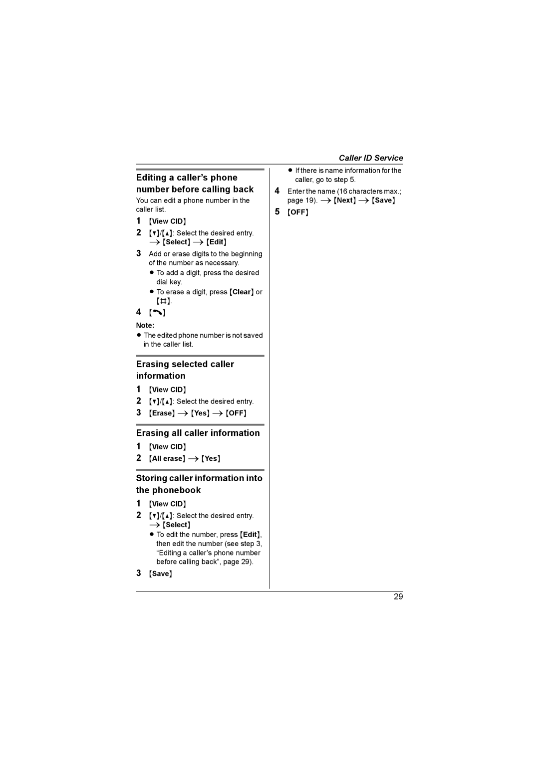 Panasonic KX-TG4382AL Editing a caller’s phone number before calling back, Erasing selected caller information 