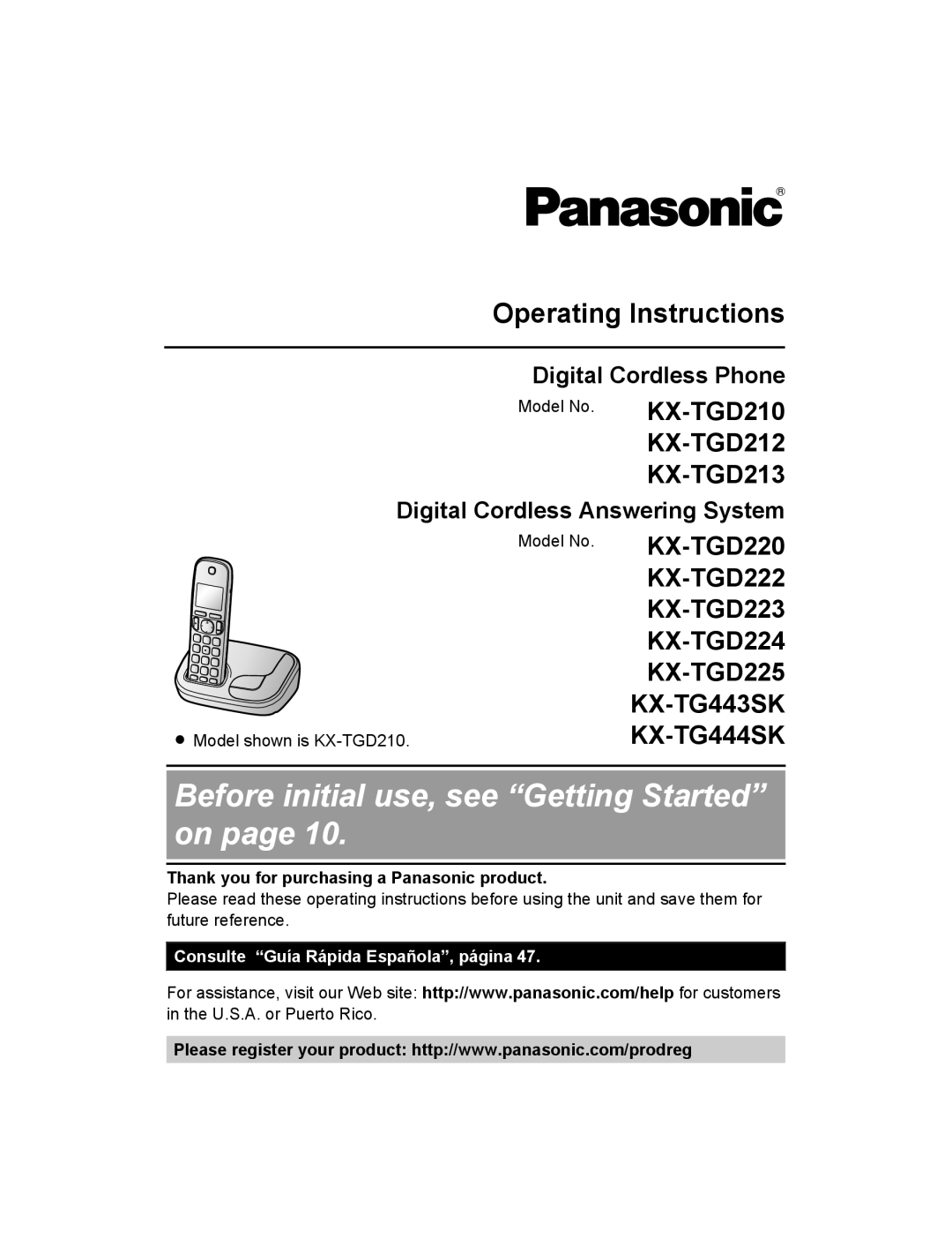 Panasonic KX-TGD220, KX-TG444SK operating instructions Digital Cordless Phone, Digital Cordless Answering System, Model No 