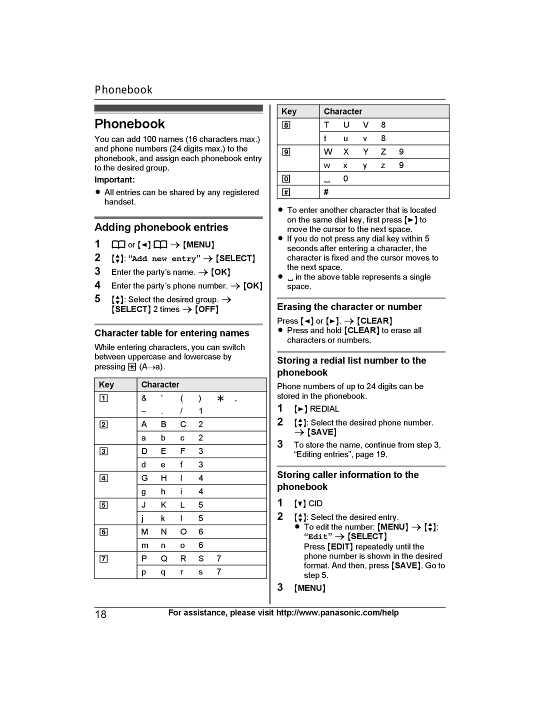 Panasonic KX-TGD213, KX-TG444SK, KX-TGD220, KX-TG443SK, KX-TGD222, KX-TGD212, KX-TGD224 Phonebook, Adding phonebook entries 