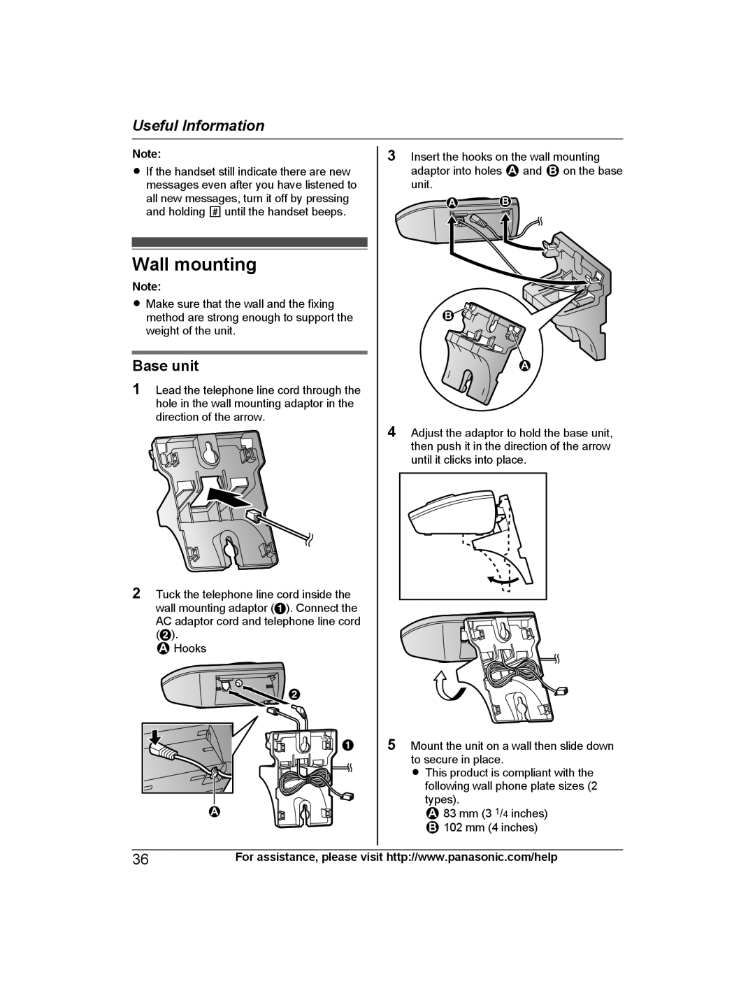 Panasonic KX-TGD225, KX-TG444SK, KX-TGD220, KX-TG443SK, KX-TGD222, KX-TGD212, KX-TGD224, KX-TGD223 Wall mounting, Base unit 