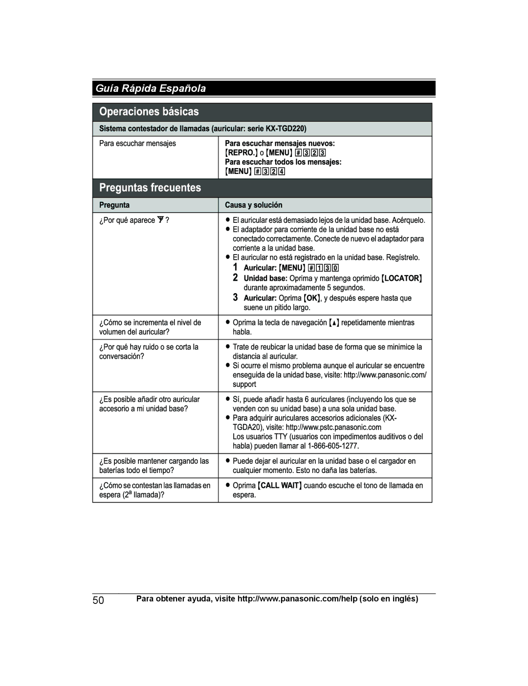 Panasonic KX-TG444SK, KX-TGD220, KX-TG443SK, KX-TGD222, KX-TGD212, KX-TGD224, KX-TGD225, KX-TGD223 Guía Rápida Española 