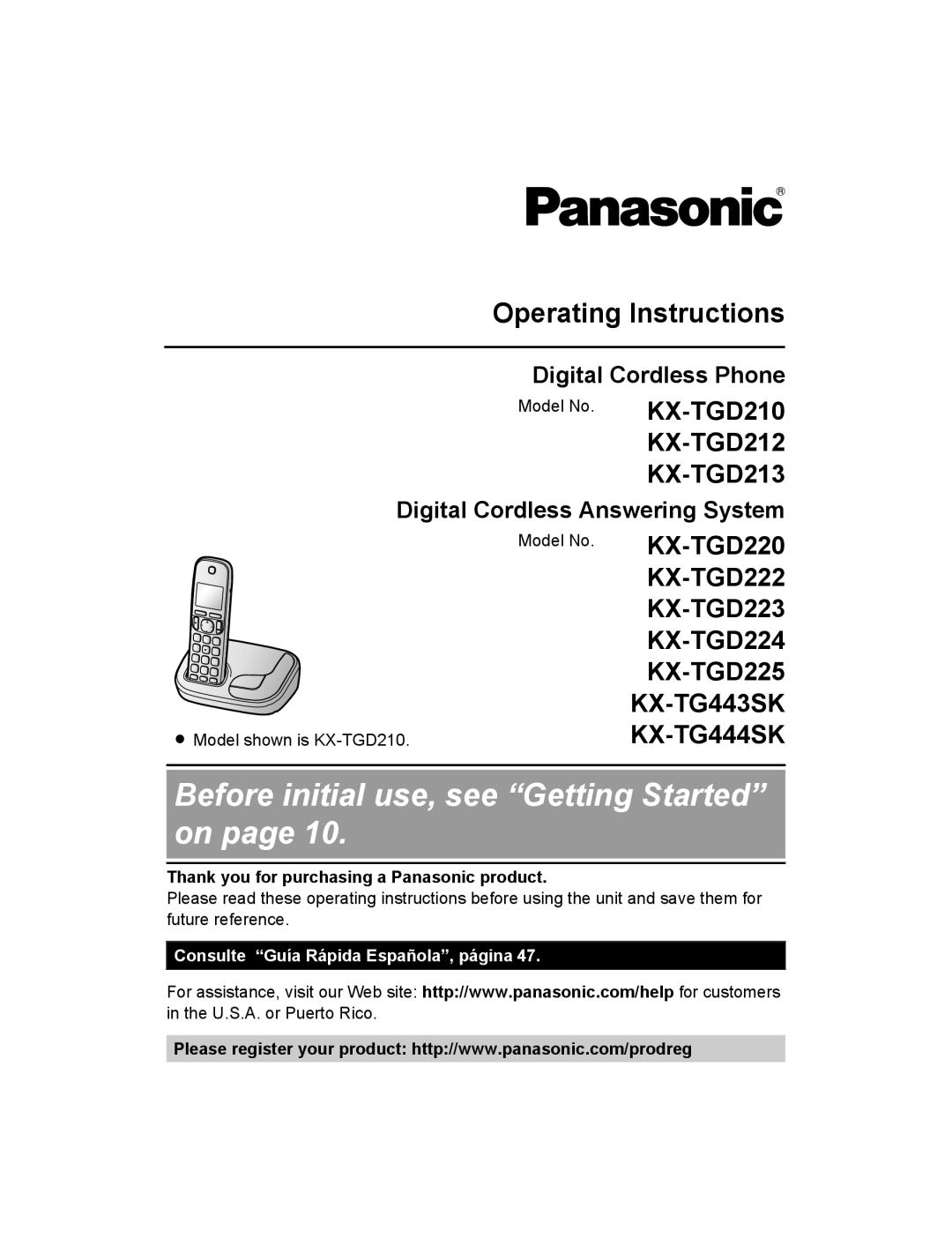 Panasonic KX-TGD220 operating instructions Operating Instructions, Digital Cordless Phone, KX-TG443SK, KX-TG444SK 
