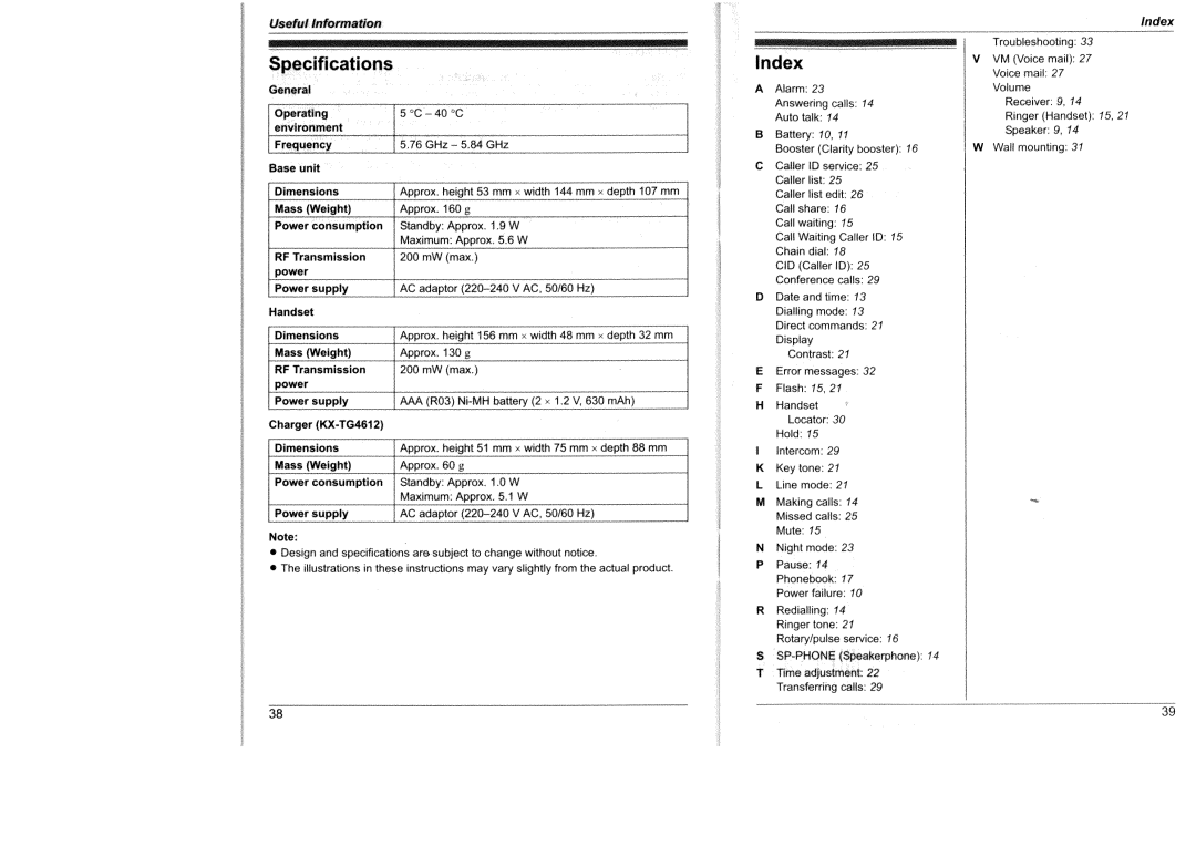 Panasonic KX-TG4612HKf, KX-TG4611HK manual 