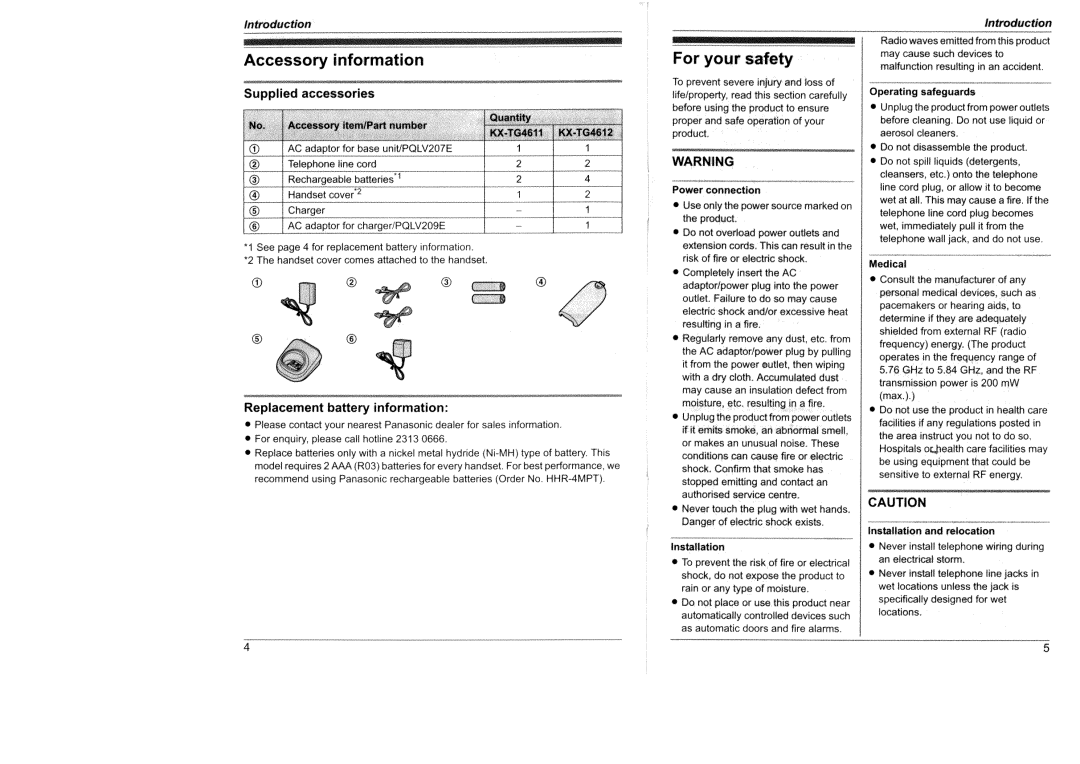 Panasonic KX-TG4611HK, KX-TG4612HKf manual 