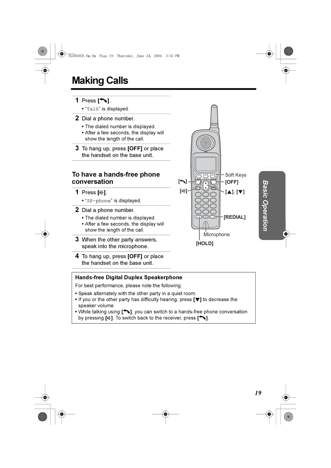 Panasonic KX-TG5050C Making Calls, To have a hands-free phone conversation, Hands-free Digital Duplex Speakerphone 