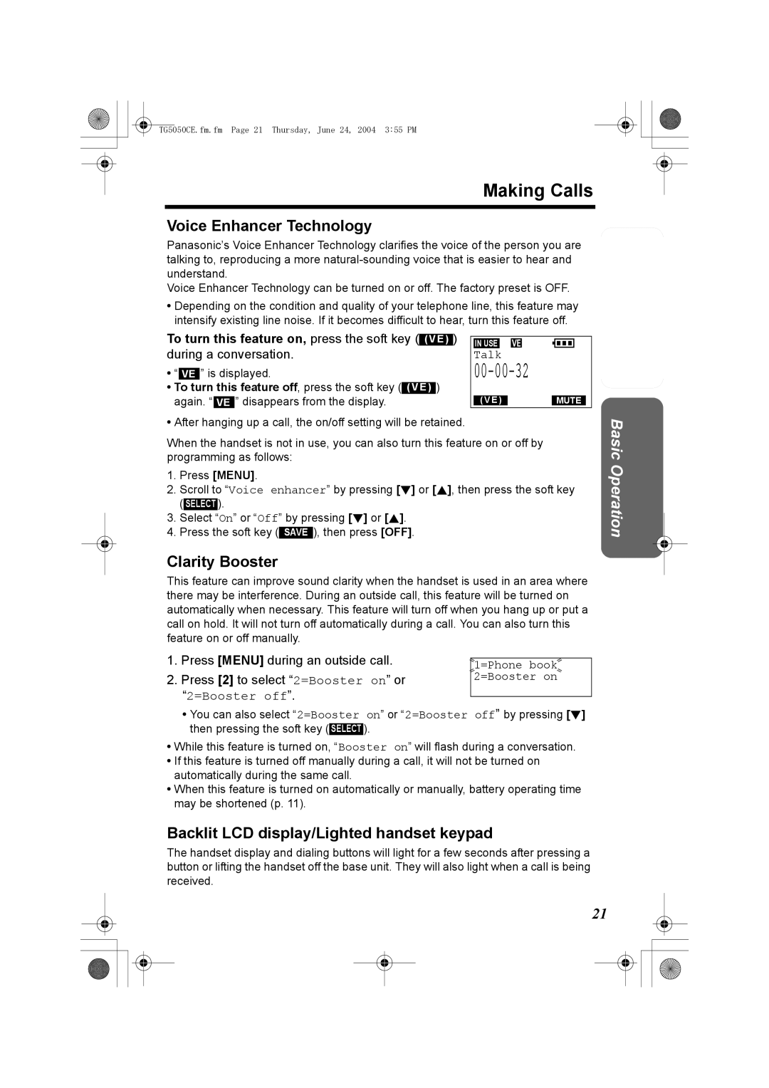 Panasonic KX-TG5050C Voice Enhancer Technology, Clarity Booster, Backlit LCD display/Lighted handset keypad 