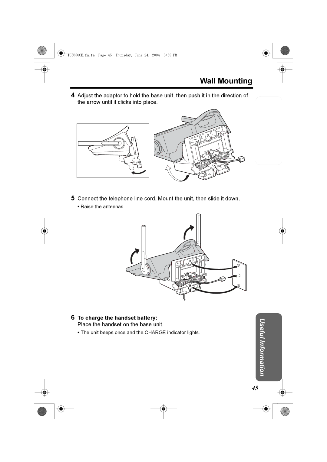 Panasonic KX-TG5050C operating instructions Wall Mounting 