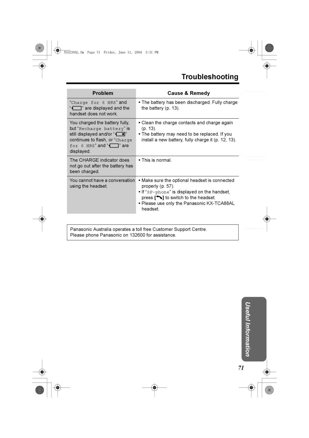 Panasonic KX-TG5230AL operating instructions TG5230AL.fm Page 71 Friday, June 11, 2004 531 PM 