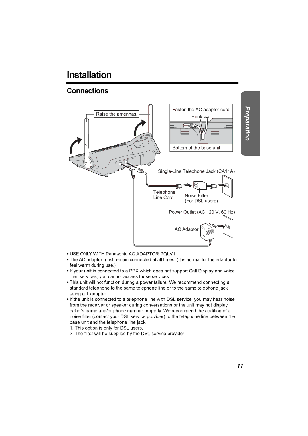 Panasonic KX-TG5230C operating instructions Installation, Connections 