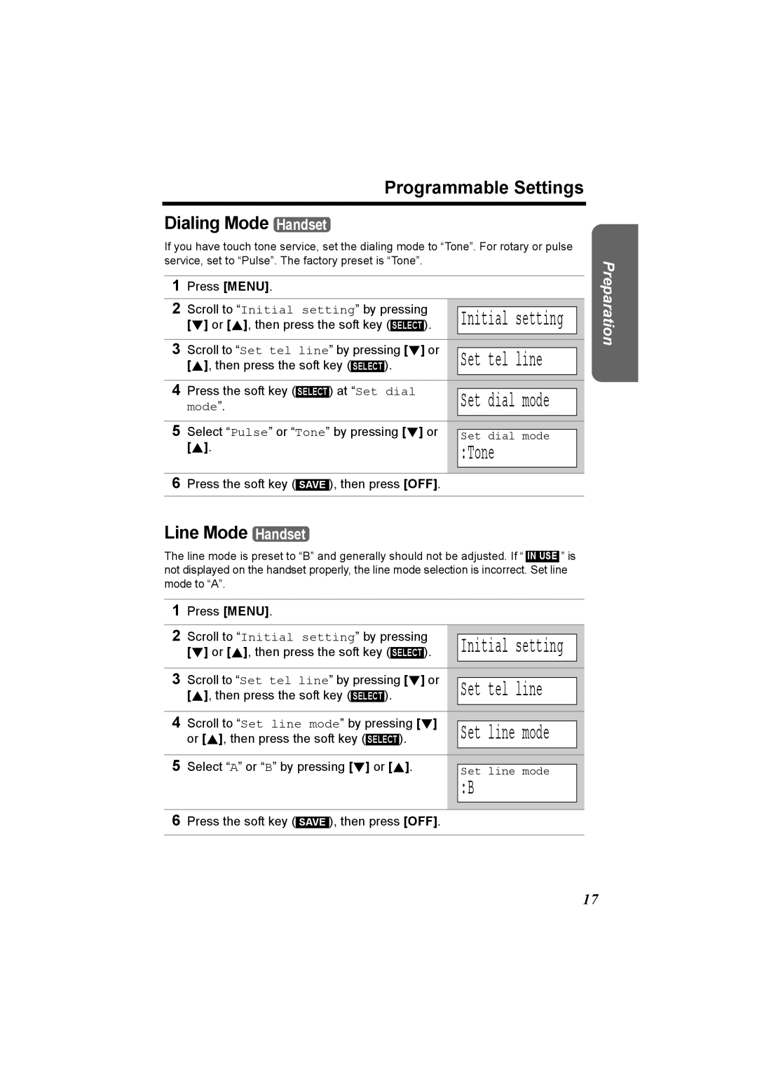 Panasonic KX-TG5230C operating instructions Tone, Programmable Settings Dialing Mode Handset, Line Mode Handset 