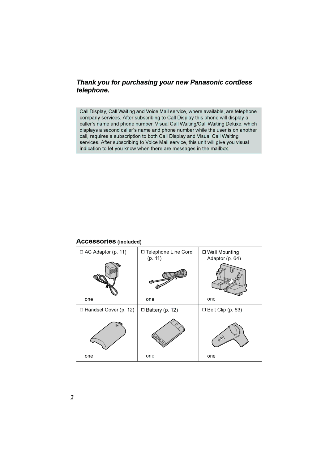 Panasonic KX-TG5230C operating instructions Accessories included 