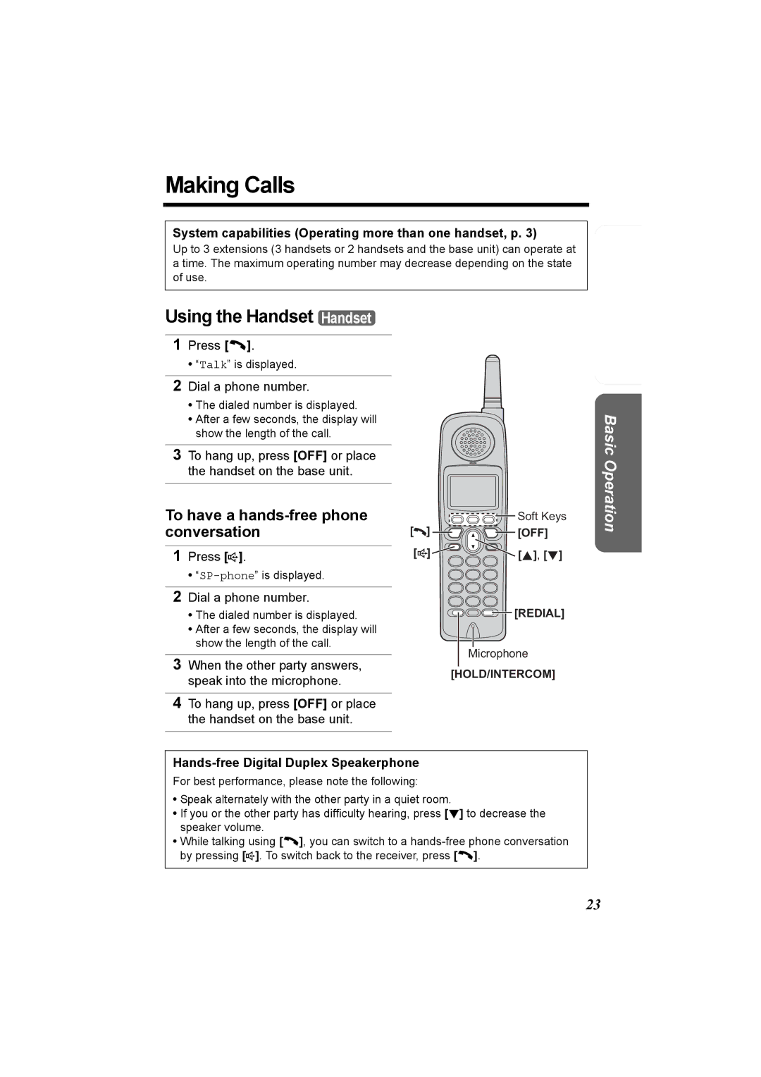 Panasonic KX-TG5230C Making Calls, Using the Handset Handset, To have a hands-free phone conversation 