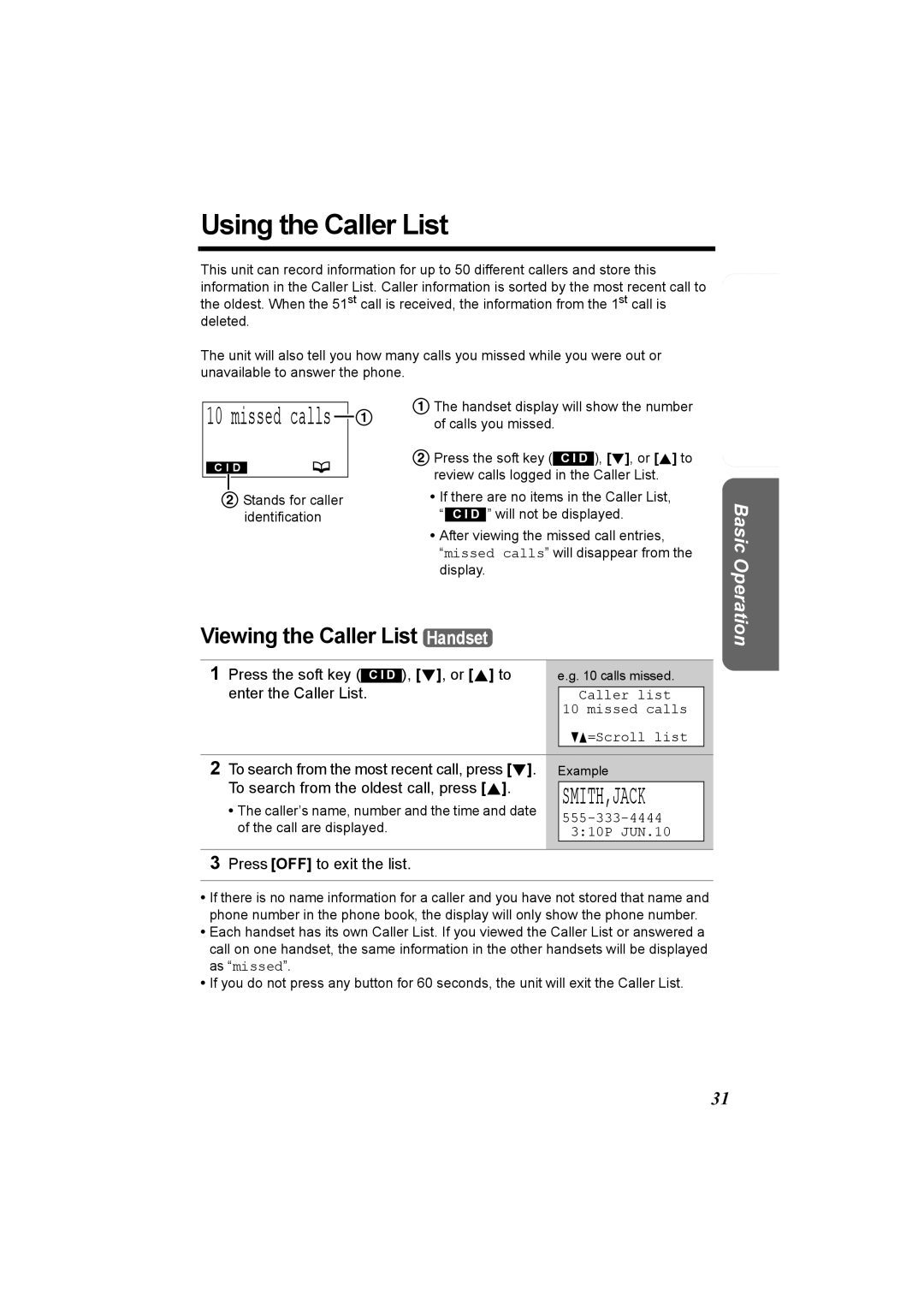 Panasonic KX-TG5230C operating instructions Using the Caller List, Viewing the Caller List Handset 