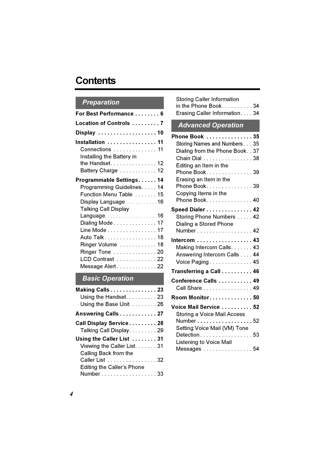 Panasonic KX-TG5230C operating instructions Contents 