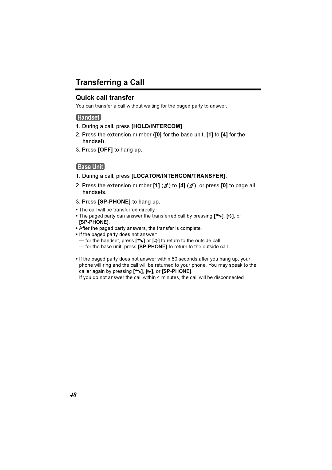 Panasonic KX-TG5230C operating instructions Quick call transfer 