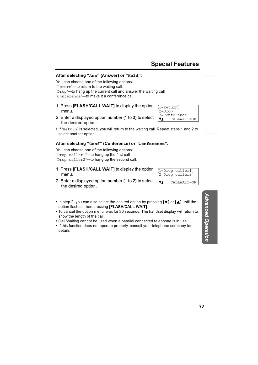 Panasonic KX-TG5230C After selecting Ans Answer or Hold, After selecting Conf Conference or Conference 