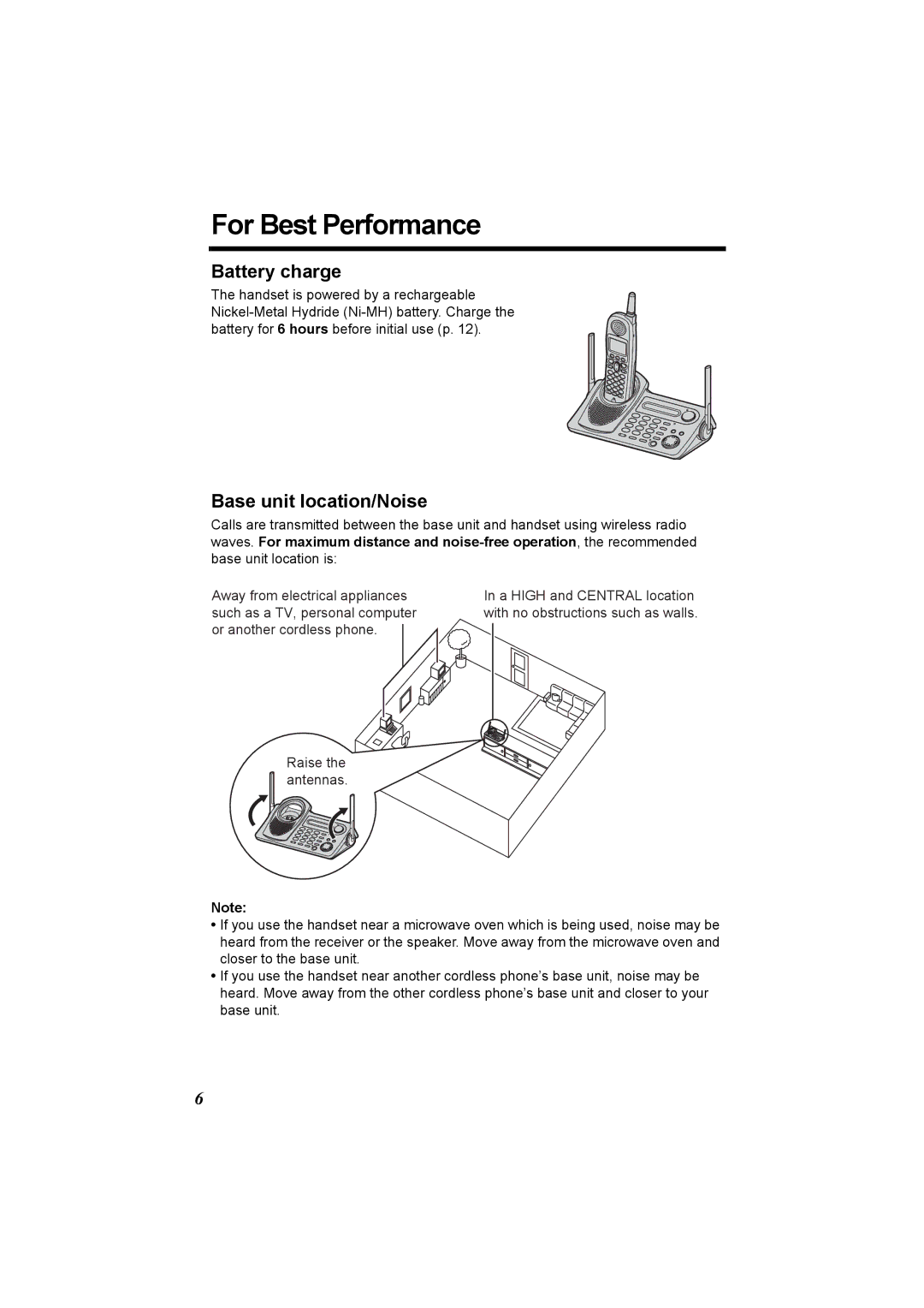 Panasonic KX-TG5230C operating instructions For Best Performance, Battery charge, Base unit location/Noise 