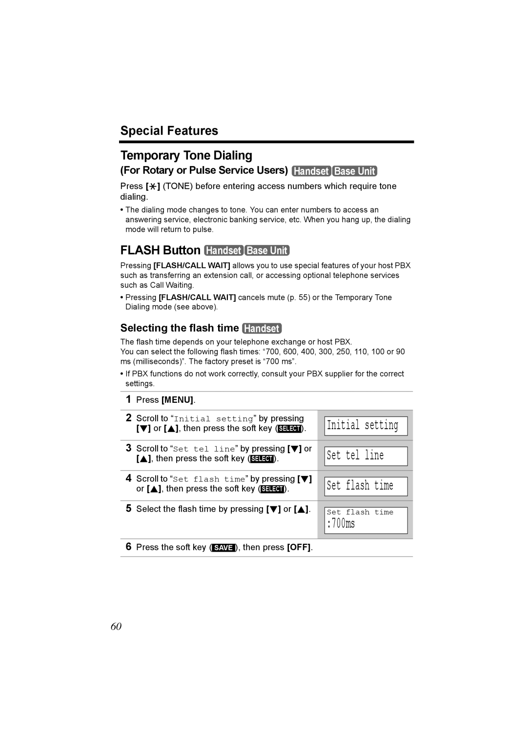 Panasonic KX-TG5230C 700ms, Special Features Temporary Tone Dialing, For Rotary or Pulse Service Users Handset Base Unit 